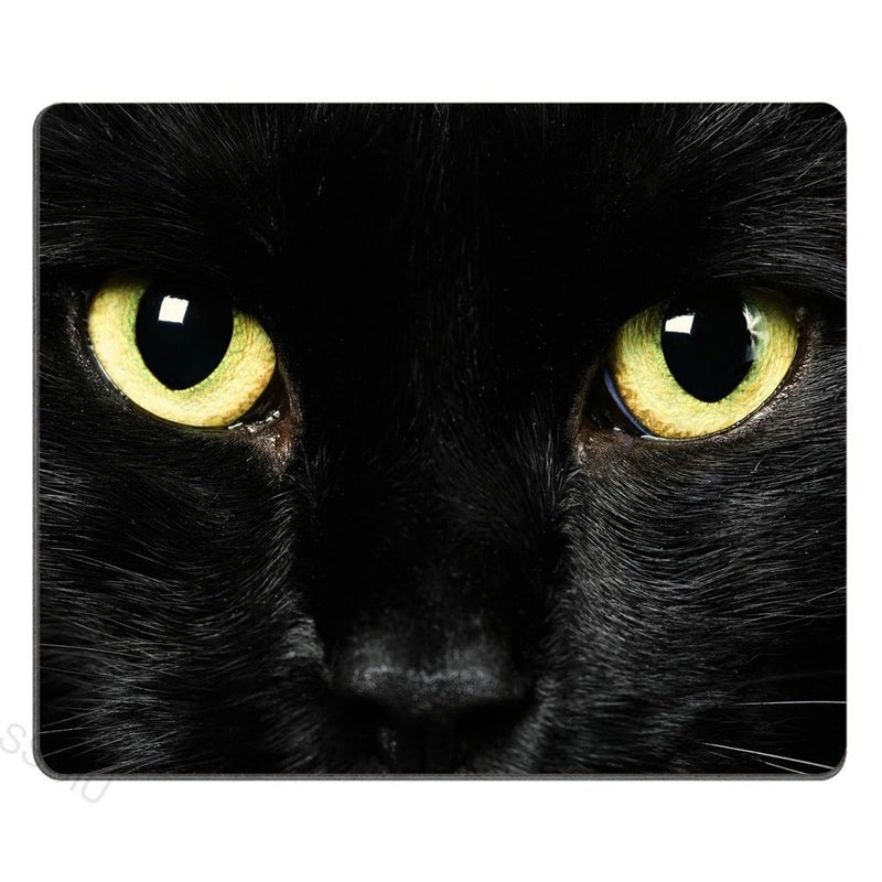 SSOIU Personalized Unique Design Oblong Shaped Mouse Pad Black Cat Face - Image 1
